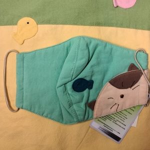 1 Adult Light Teal Cat Embroidered Hikosen Mask